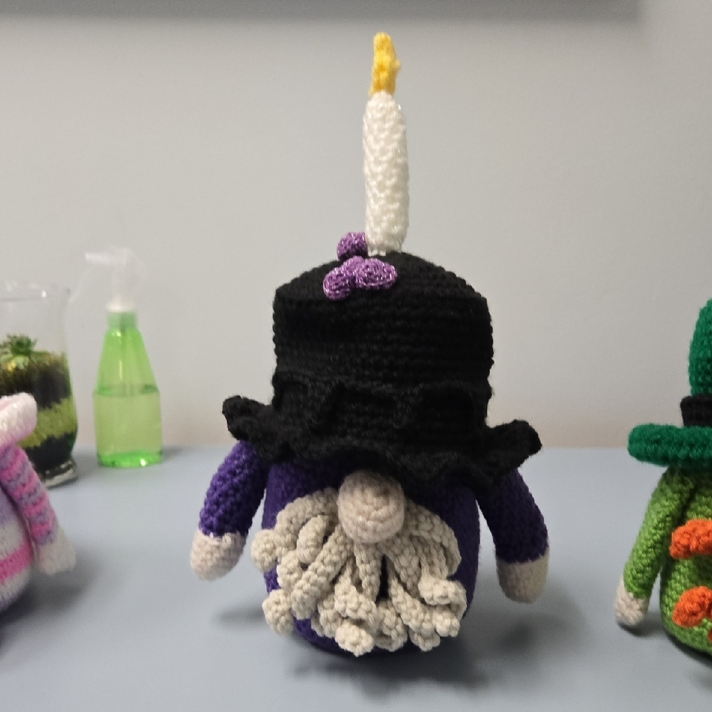 Handmade Crochet Gnome with Candle Hat